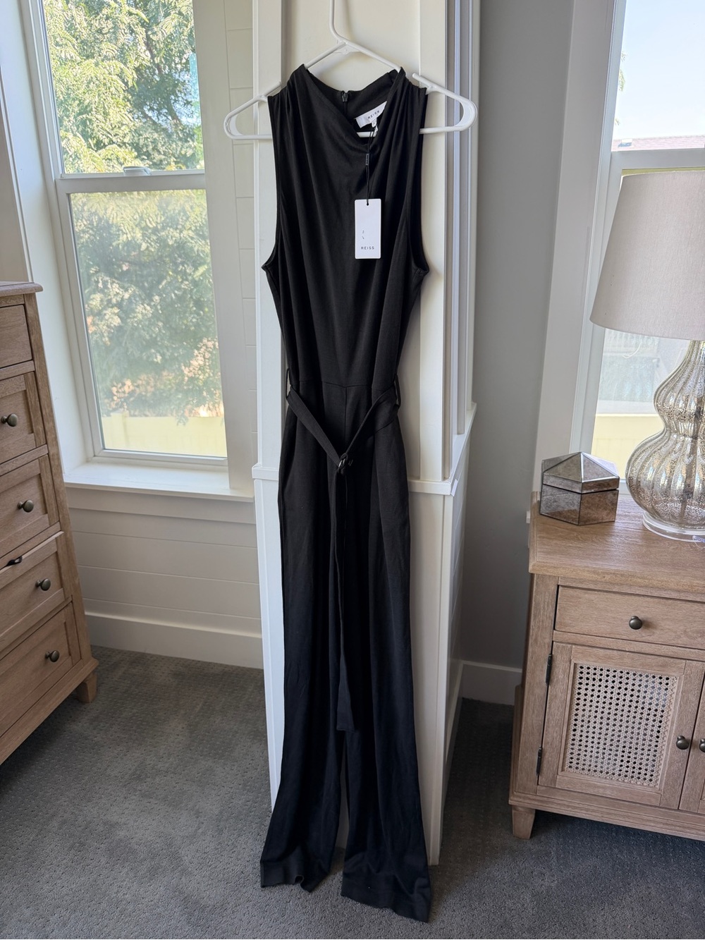 NWT Reiss Milo Dark Green Cowl Neck Belted Wide Leg Jumpsuit US 6 - Picture 2 of 9